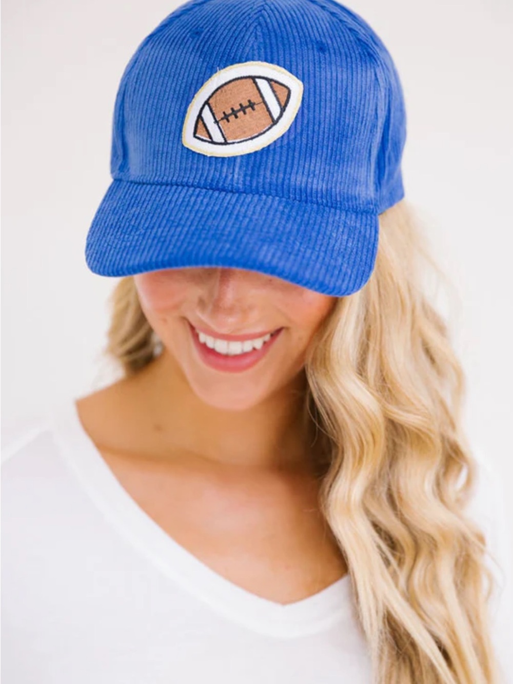 Judith March - Corduroy Game Day Baseball hat with Football Patch
